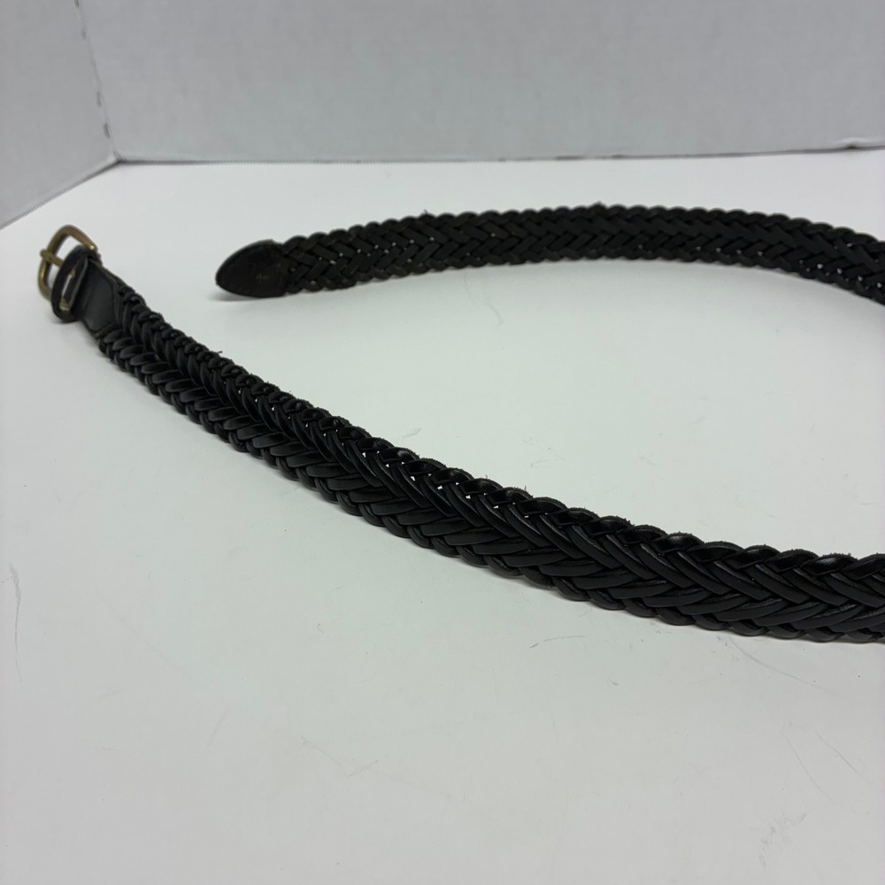 County Seat Braided Leather Belt Mens 30 Black Woven Brass Buckle Vintage - Picture 9 of 14